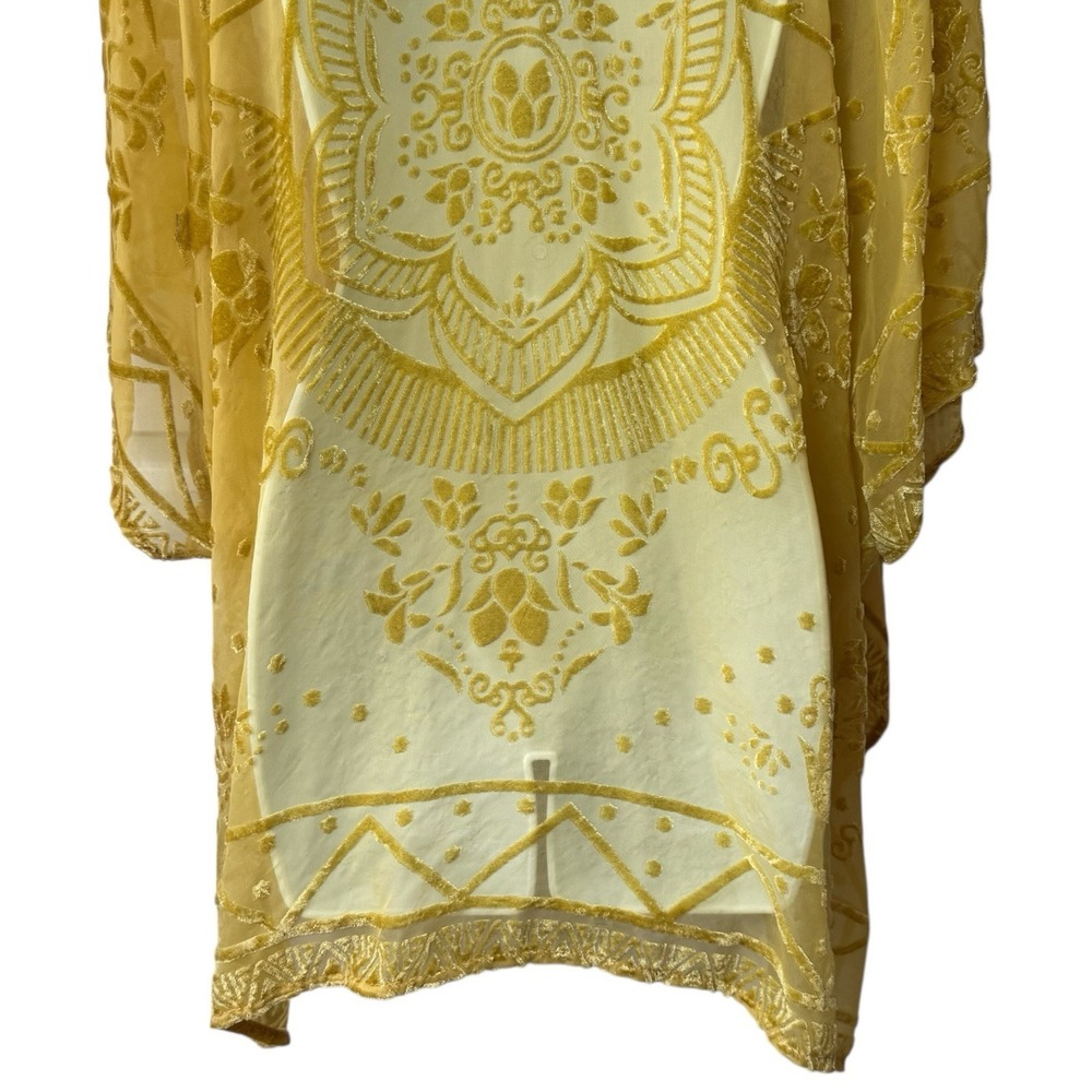 Francesca's Floral Kimono Cover Up Velour Detail Boho Ethereal Whimsy Fairy OS - Picture 7 of 9
